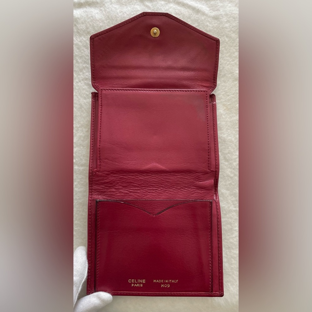 Celine Authentic Vintage Cranberry Leather Compact Wallet - Picture 6 of 15